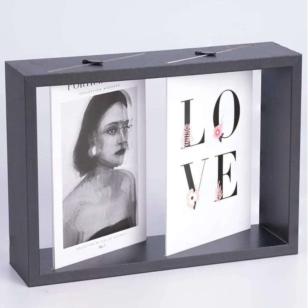 NUPTIO Picture Frame 4x6 Double: Black Wood Desk Display Hold 4 Vertical NWT